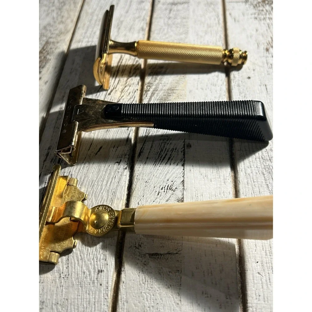 Vintage Hickok Commuter Leather Zip W/3 Old Gillette‎ Schick Razors Top Cowhide